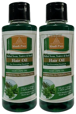 Khadi Pure Herbal Neem, Teatree & Basil Hair Oil (210ml Each) combo pack of 2 bottles