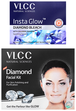 VLCC Combo Pack of Diamond Single Facial Kit (60gm) & Insta Glow Diamond Bleach (30gm) combo pack of 2 units