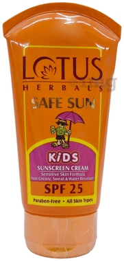 Lotus Herbals Safe Sun Kids Sun Block Cream SPF 25 Paraben Free tube of 50 gm cream