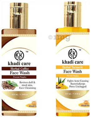 Khadi Care Combo Pack of Coffee and Turmeric Face Wash (210ml Each) combo pack of 2 bottles
