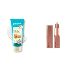 Pilgrim 1% Hyaluronic Acid Sunscreen Gel 50 gm & Glitter Lipstick For Women 4.2gm