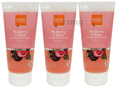 VLCC Mulberry & Rose Fairness Face Wash (150ml Each) combo pack of 3 tubes