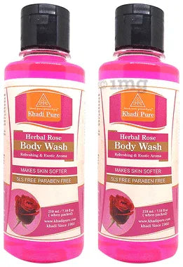 Khadi Pure Herbal Rose Body Wash (210ml Each) SLS & Paraben Free combo pack of 2 bottles