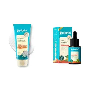 Pilgrim 1% Hyaluronic Acid Sunscreen Gel 50 gm & 10% Vitamin C Serum 30ml for Glowing Skin
