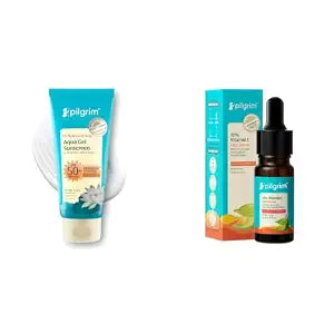 Pilgrim 1% Hyaluronic Acid Sunscreen Gel 50 gm & 15% Vitamin C Serum 10ml for Glowing Skin