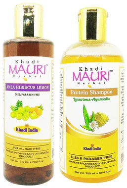 Khadi Mauri Herbal Pack of Amla Hibiscus Lemon & Protein Shampoo (255ml Each) combo pack of 2 bottles