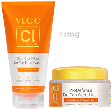 VLCC Clinic Skin Clarifying De-Tan Face Wash (150ml) & De-Tan Face Mask (100gm) combo pack of 2 units