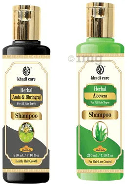 Khadi Care Combo Pack of Aloevera Shampoo & Amla & Bhringraj Shampoo (210ml Each) combo pack of 2 bottles