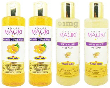 Khadi Mauri Herbal Combo Pack of Anti Acne & Vitamin C Face Wash (210 ml Each) combo pack of 2 bottles