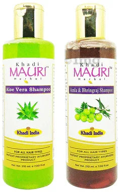 Khadi Mauri Herbal Combo Pack of Aloe Vera & Amla Bhringraj Shampoo (210ml Each) combo pack of 2 bottles