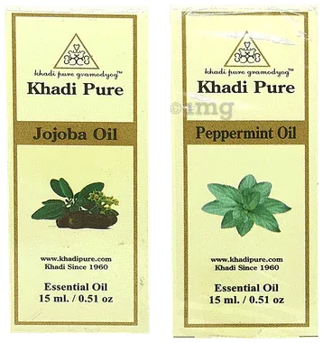 Khadi Pure Combo Pack of Jojoba Oil & Peppermint Oil (15ml Each) combo pack of 2 bottles