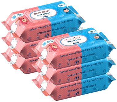 Silk Soft Wet Wipes (66 Each) with Lid combo pack of 6 packs