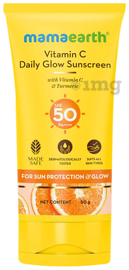 Mamaearth Vitamin C Daily Glow Sunscreen SPF 50 PA+++ tube of 50 gm cream