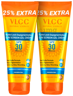 VLCC Natural Sciences Matte Look Depigmentation Sun Screen Gel Cream (100gm Each) SPF 30 PA+++ combo pack of 2 tubes