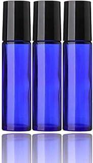 DINEMART 10ml (1/3oz) Empty Glass Roll On Bottles with Metal Ball STAINLESS STEEL ROLLER,Cobalt Blue Glass Roll ons Bottles For Aromatherapy, Essential Oils, Perfumes and Lip Balms Set of 3