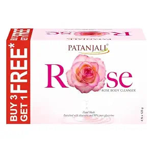 Patanjali Rose Soap (Body Cleanser), Pack of 3+1 Free, Total 4 Soaps, 125g each