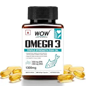 WOW Life Science Omega-3 Fish Oil 1300 Mg Triple Strength 550Mg Epa 350Mg Dha,Burpless,Mer