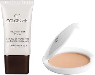 Colorbar Cosmetics Flawless Finish Full Coverage Primer, Transparent, 30 ml & Radiant White UV Compact Powder, Sandy Nude, 9g | Buildable |All