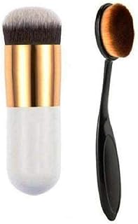 ClubBeauty Professional White Foundation Brush and Oval Foundation Brush Black (Combo of 2pc)