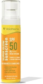 Volamena Super Glow Sunscreen with SPF 50 PA+++ With Vitamin C For Bright & Glowing Skin UVA/B Bluelight Protection No White Cast For Normal to dry skin, 100ml