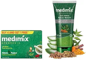 Medmimix Ayurvedic Classic 18 Herbs Soap (125 gm * 5) with Anti Pimple Facewash (100ml)