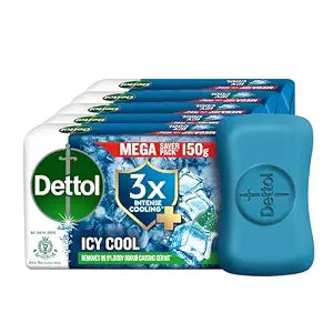 Dettol Icy Cool Bathing Soap Bar With 3x intense cooling (750gm), 150gm - Pack of 5