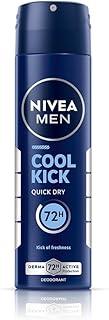 NIVEA MEN Cool Kick 150ml Deodorant | With Mint Extracts for Cooling sensation in Summer| 48 H Long Lasting Freshness| 0% Alcohol