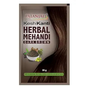Patanjali Kesh Kanti Herbal Mehandi DARK BROWN Pack of 10, 20g each