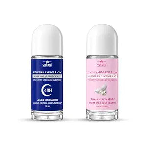 Vetoni Underarm Roll On Deodorant Combo Pack for Men & Women with AHA & Niacinamide | 50ML