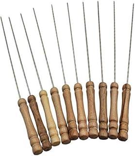 BHAVYTA COSMETIC Barbecue Skewers for BBQ Tandoor, Grill | Stainless Steel Stick with Wooden Handle, Pack of 12