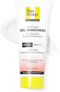 SunScoop Ceramides & Rice Water Gel Sunscreen | SPF 50+ PA++++ | For Oily & Combination Skin | Oil-Free Finish | Sweat-Free | Lightweight Formula | Protects Skin Barrier | 45g