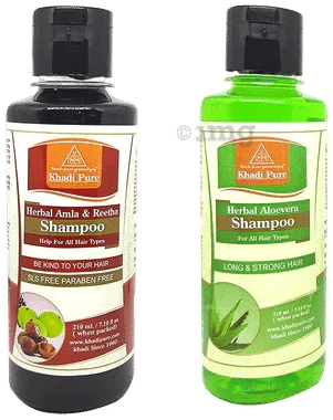 Khadi Pure Combo Pack of Herbal Amla & Reetha Shampoo and Herbal Aloevera Shampoo (210ml Each) combo pack of 2 bottles