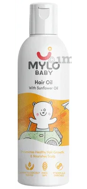 Mylo 100% Natural Baby Hair Oil Dermatologically Tested & Made Safe Certified bottle of 100 ml oil
