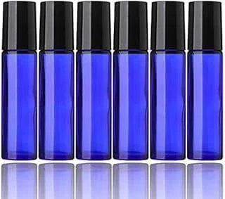 DINEMART Pack of 6PCS 10ml 1/3oz Empty Glass Roll On Bottles with Metal Ball [STAINLESS STEEL ROLLER] Cobalt Blue Roll ons For Aromatherapy, Essential Oils, Perfumes and Lip Balms
