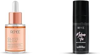 RENEE Glass Glow Pre Make-up Oil Primer (30ml) Makeup Fixer Setting Spray 60ml| Infused With Aloe Vera & Niacinamide| Prevents Cracks, Minimizes Pores & Fine Lines| Long Lasting & Weightless Formula