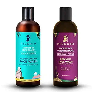 Pilgrim Jeju Face Wash Cleanser 100ml + Red Vine Face Wash Cleanser 100ml for Deep Pore Cl