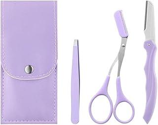 FLASHFOX Men's Eyebrow Grooming Set - 3 Piece Eyebrow Tool with PU Leather Case - Stainless Steel, Portable, Detachable Head - Unisex-Adults, Beginners & Professionals
