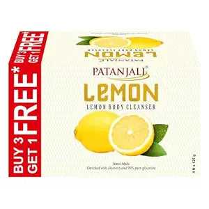 Patanjali Lemon Soap (Body Cleanser), Pack of 3+1 Free, Total 4 Soaps, 125g each
