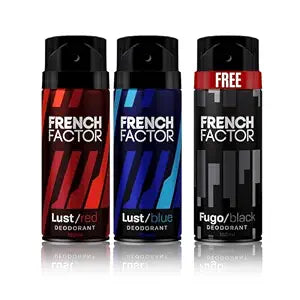 The French Factor Body Spray Deodorant Combo Pack For Men, Lust Red, Lust Blue & Fugo Blac