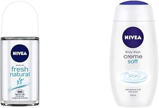 NIVEA Deodorant Roll On for Women, Fresh Natural, 50ml and Shower Gel, Crème Soft Body Wash for Women, 250ml