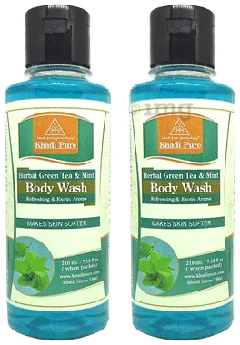 Khadi Pure Herbal Green Tea & Mint Body Wash (210ml Each) combo pack of 2 bottles