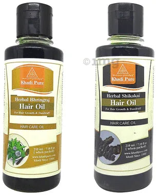 Khadi Pure Combo Pack of Herbal Bhringraj Hair Oil & Herbal Shikakai Hair Oil (210ml Each) combo pack of 2 bottles