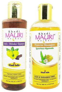 Khadi Mauri Herbal Pack of Amla Shikakai & Protein Shampoo (255ml Each) combo pack of 2 bottles