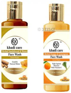Khadi Care Combo Pack of Herbal Orange and Lemongrass & Sandalwood and Honey Face Wash (210 ml Each) combo pack of 2 bottles