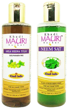 Khadi Mauri Herbal Combo Pack of Neem Sat & Amla Henna Tulsi Shampoo (210ml Each) combo pack of 2 bottles