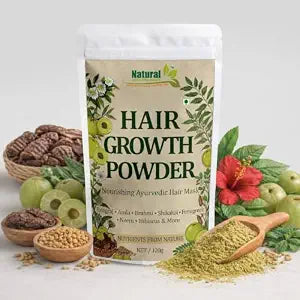 Ayurvedic Hair Growth Powder with Bhringraj, Amla and Neem to Control Hair Loss, Strengthe