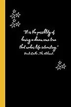 Paulo Coelho weekly planner, inspirational quote, black with yellow. 6 x 9 inches with side-by-side note taking page.