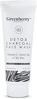 Greenberry Organics Detox Charcoal Face Wash, Vitamin C, Green Tea, Tea Tree, Controls Oil, Anti Acne, Anti Pollution, All Skin Type, Unisex, Natural & Organic, 120 ml