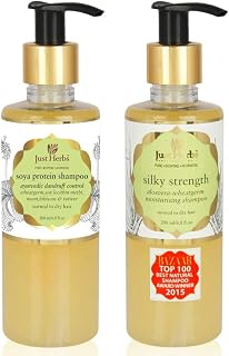 Just Herbs Silky Strength Aloevera Wheatgerm Moisturizing Shampoo for Dry and Brittle Hair-200 ML & Ayurvedic Anti-Dandruf (Pack of 3)