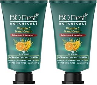 BIOFRESH BOTANICALS Vitamin-C Hand Cream - 30g Moisturizer for Dry & Rough Hands Skin Brightening Cream Sun Protection Shea Butter & Mango Butter Hydrating Hand Lotion for Itchy Flaky Skin (Pack of 2)